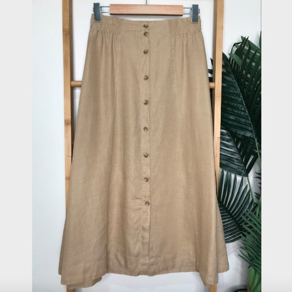 SOLD Seed Heritage Beige French Linen Flowing Skirt 6 - Picture 2 of 13